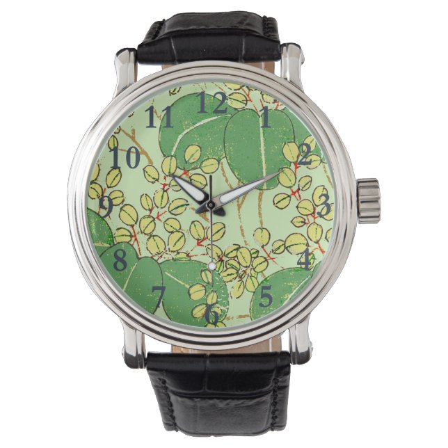 Botanisch kunstpatroon van Japans leder Horloge (Voorkant)