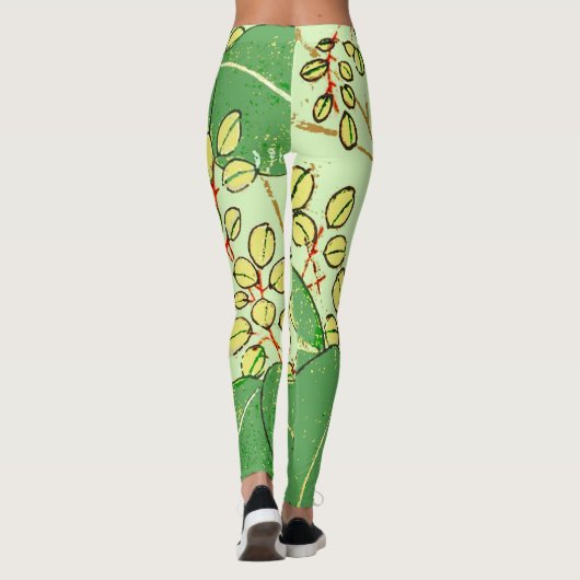 Botanisch kunstpatroon van Japans leder Leggings (Achterkant)
