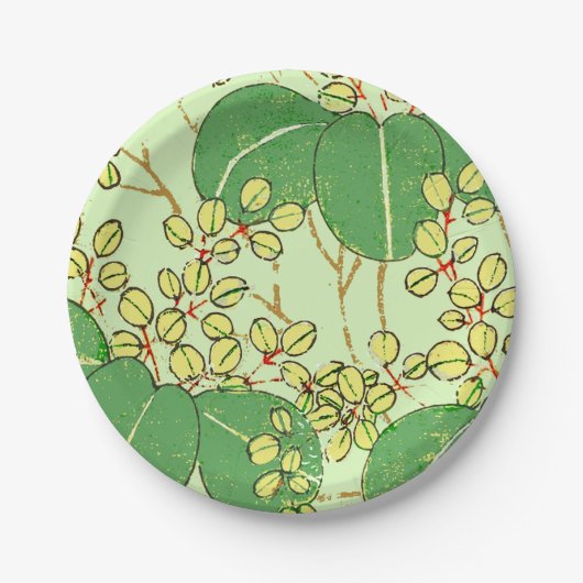 Botanisch kunstpatroon van Japans leder Papieren Bordje (Voorkant)