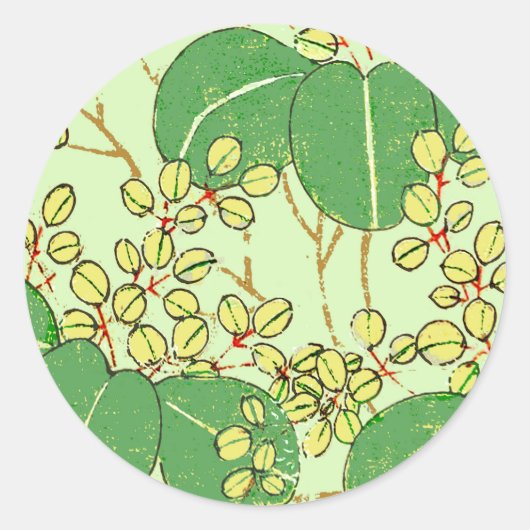 Botanisch kunstpatroon van Japans leder Ronde Sticker (Voorkant)