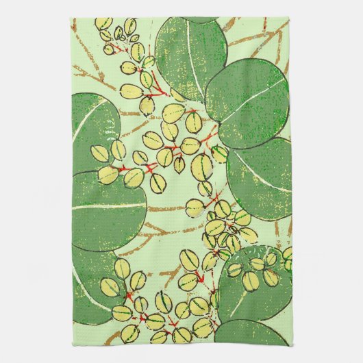 Botanisch kunstpatroon van Japans leder Theedoek (Verticaal)