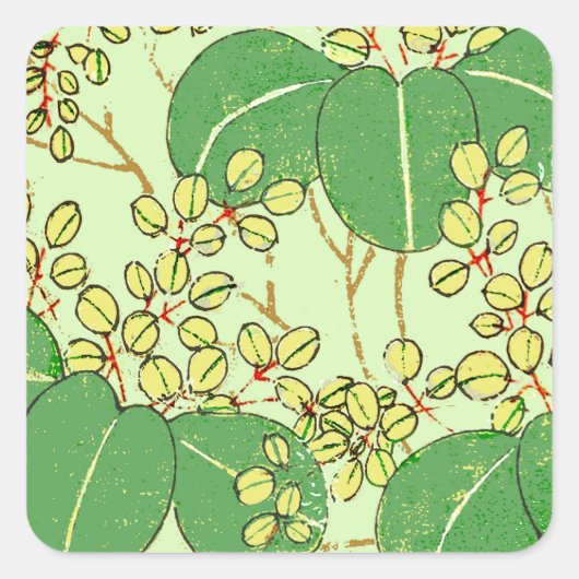 Botanisch kunstpatroon van Japans leder Vierkante Sticker (Voorkant)
