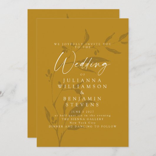 Botanisch kunstwerk Mustard Yellow Boho Wedding Kaart (Voorkant / Achterkant)
