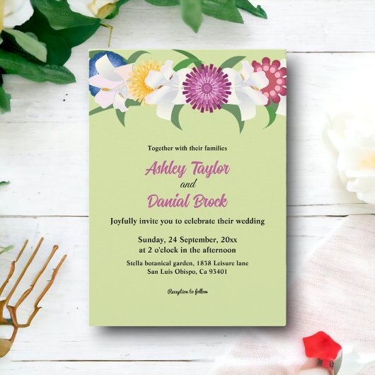 Botanisch land Boho Rozen Spring Floral Wedding Kaart