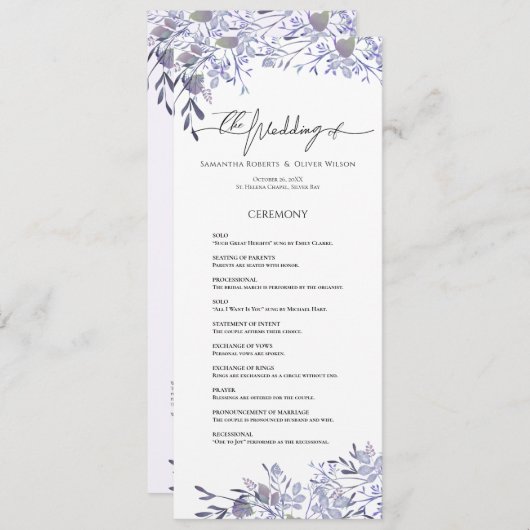  Botanisch Lavendel Trouwprogramma Programmakaart (Voorkant / Achterkant)