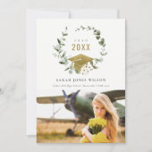 Botanisch Leafy Wreatfoto Gold Afstuderen Aankondiging (Voorkant)