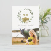 Botanisch Leafy Wreatfoto Gold Afstuderen Aankondiging (Staand voorkant)