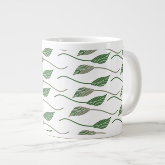 Botanisch leder Greenery Hand Drawn Pattern Grote Koffiekop (Voorkant rechts)