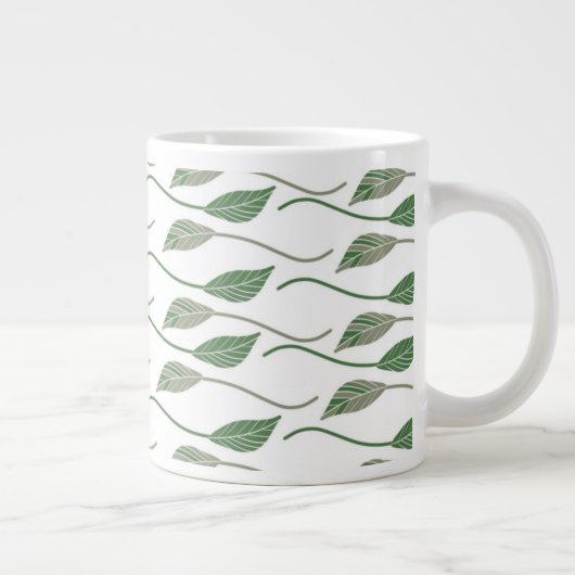 Botanisch leder Greenery Hand Drawn Pattern Grote Koffiekop (Rechts)