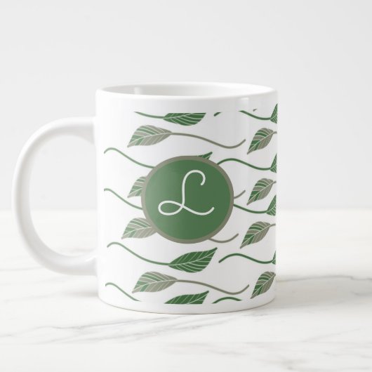 Botanisch leder Greenery Hand Drawn Pattern Grote Koffiekop (Links)
