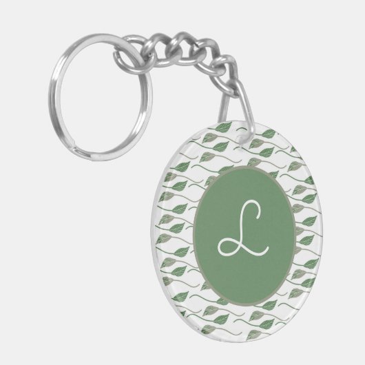 Botanisch leder Greenery Hand Drawn Pattern Sleutelhanger (Voorkant Links)