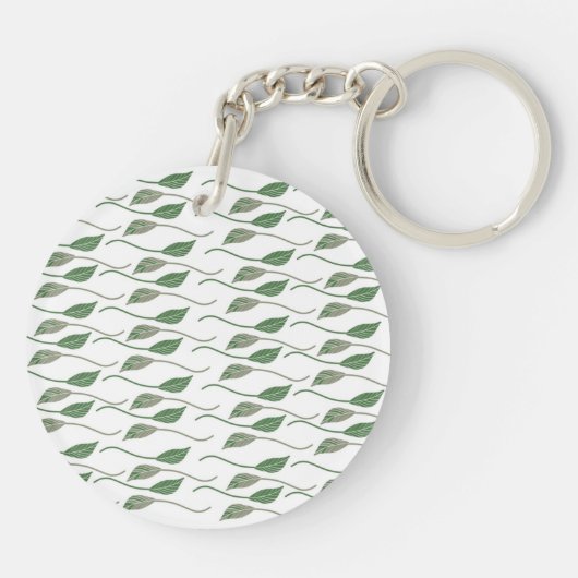 Botanisch leder Greenery Hand Drawn Pattern Sleutelhanger (Achterkant)