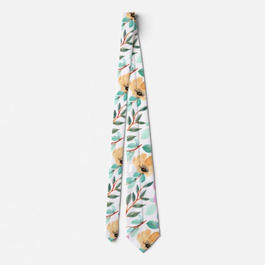 Botanisch lemon Geel Floral Greenery Pattern Stropdas (Achterkant)