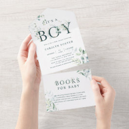 Botanisch Letter-Baby shower | Boeken voor Baby All In One Uitnodiging