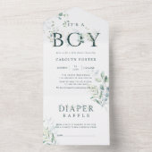 Botanisch Letter-Baby shower | Diaper Raffle All In One Uitnodiging (Binnen)