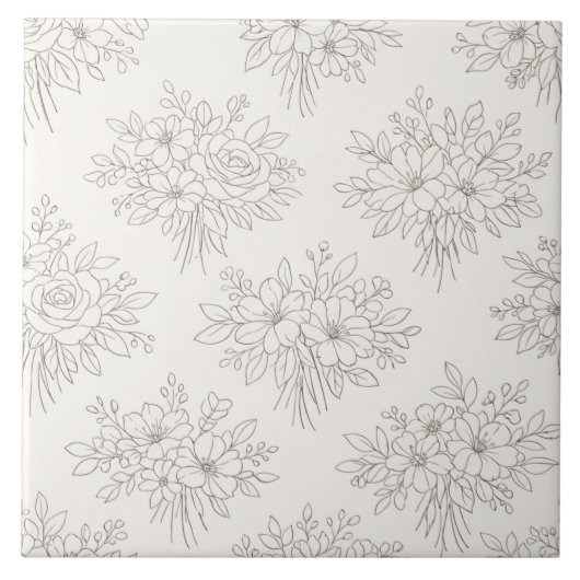 Botanisch lijnboeketpatroon tegeltje (Voorkant)