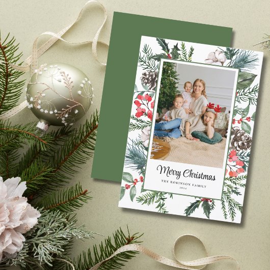 Botanisch Lijst Foto Vrolijk Kerstfeest Feestdagenkaart