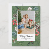 Botanisch Lijst Foto Vrolijk Kerstgroen Feestdagenkaart (Voorkant)