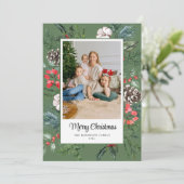 Botanisch Lijst Foto Vrolijk Kerstgroen Feestdagenkaart (Staand voorkant)