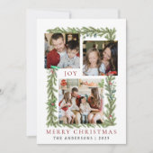 Botanisch Lijst Kerst | Elegante familie 3 foto Feestdagenkaart (Voorkant)
