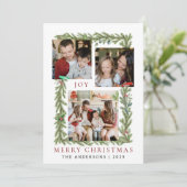 Botanisch Lijst Kerst | Elegante familie 3 foto Feestdagenkaart (Staand voorkant)
