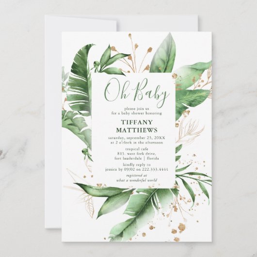 Botanisch Lijst met tropisch leder en goudBaby sho Kaart (Voorkant)