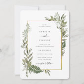 Botanisch Lijst Olive Green Weddena Invita Kaart (Voorkant)