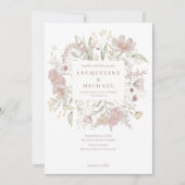 Botanisch Lijst Wildbloemen Stoffig Roos Bruiloft Kaart (Voorkant)