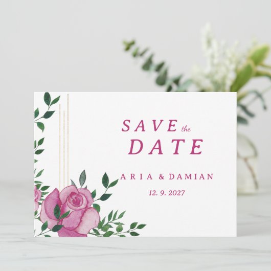 Botanisch lila groen gouden roos bloemenbewaring v kaart (Staand voorkant)