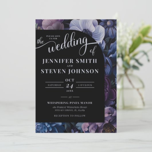 Botanisch maanlicht | Gotische bloemenbruiloft Kaart (Staand voorkant)