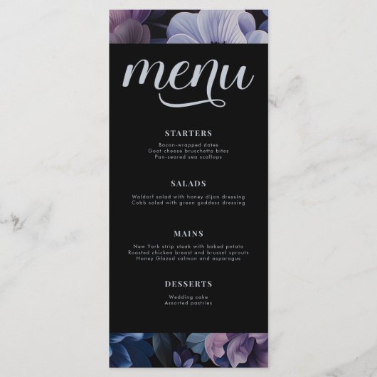 Botanisch maanlicht | Gotische bloemenbruiloft Menu (Voorkant)
