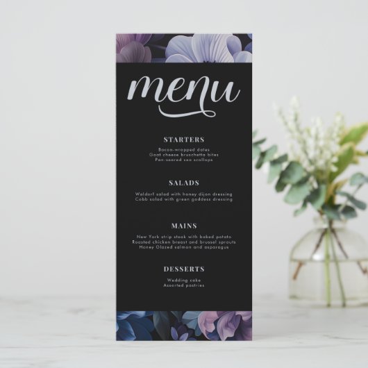 Botanisch maanlicht | Gotische bloemige bruiloft Menu (Staand voorkant)