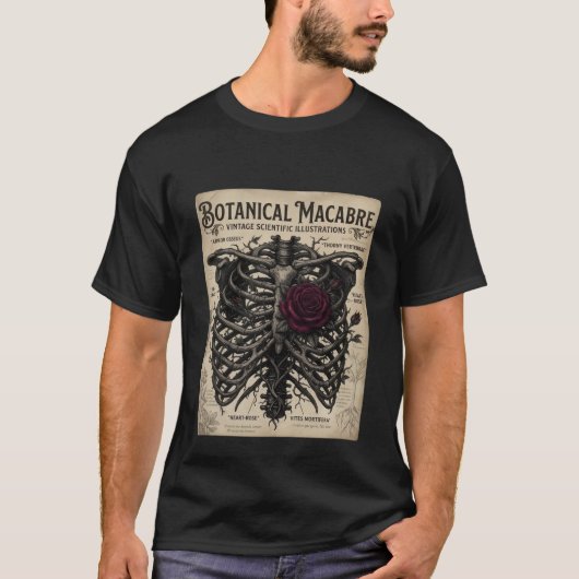Botanisch Macaber Gotische Skelet Roos T-shirt (Voorkant)