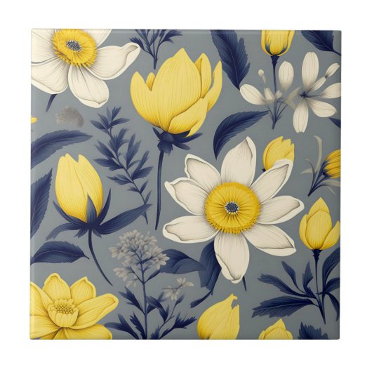 Botanisch met Gele Bloem op Grijs Tegeltje (Voorkant)