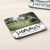 Botanisch met zomerscript voeg foto en naam toe drankjes onderzetter (Linkerzijde)