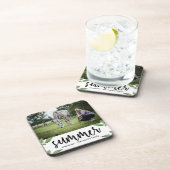 Botanisch met zomerscript voeg foto en naam toe drankjes onderzetter (Rechterzijde)