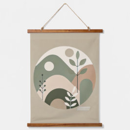 Botanisch minimalisme met hout bekleed wandtapijt hangend wandkleed