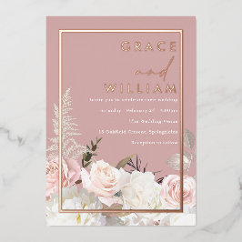 Botanisch Modern Bruiloft Roos Goud Folie Uitnodiging