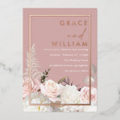 Botanisch Modern Bruiloft Roos Goud Folie Uitnodiging (Voorkant)