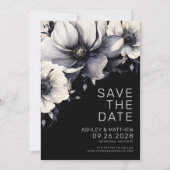 Botanisch Modern Elegant Zwart Bloemen Bruiloft Save The Date (Voorkant)
