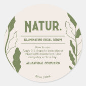 Botanisch modern patroon Cosmetisch productetiket Ronde Sticker (Voorkant)