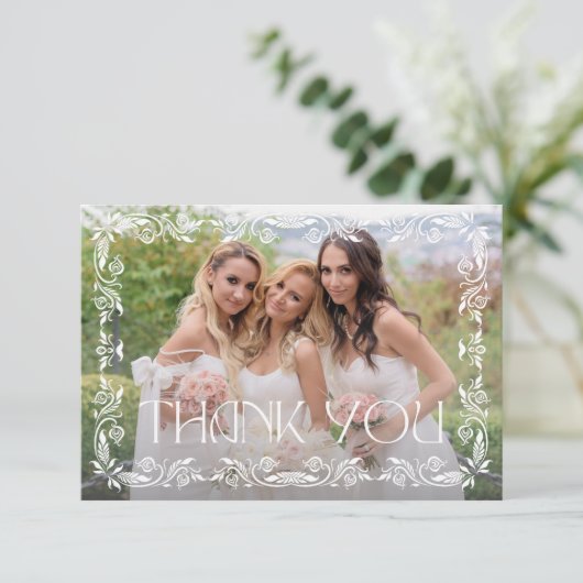 botanisch modern script foto bruidsmeisje bedankkaart (Staand voorkant)