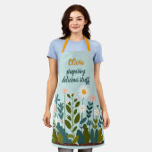 Botanisch moderne elegante madeliefjes gepersonal schort (Gedragen)
