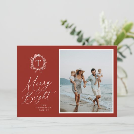  Botanisch Monogram 3 Foto Vakantie Kaart (Staand voorkant)