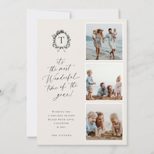  Botanisch Monogram 3 Foto Vakantie Kaart (Voorkant)