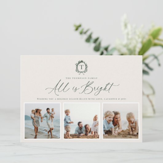  Botanisch Monogram 3 Foto Vakantie Kaart (Staand voorkant)