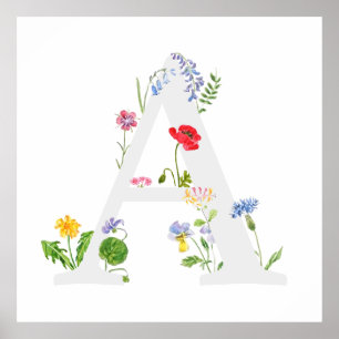 botanisch monogram alfabet A wilde bloemen Poster