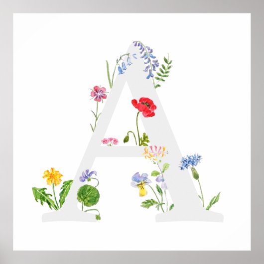 botanisch monogram alfabet A wilde bloemen Poster (Voorkant)