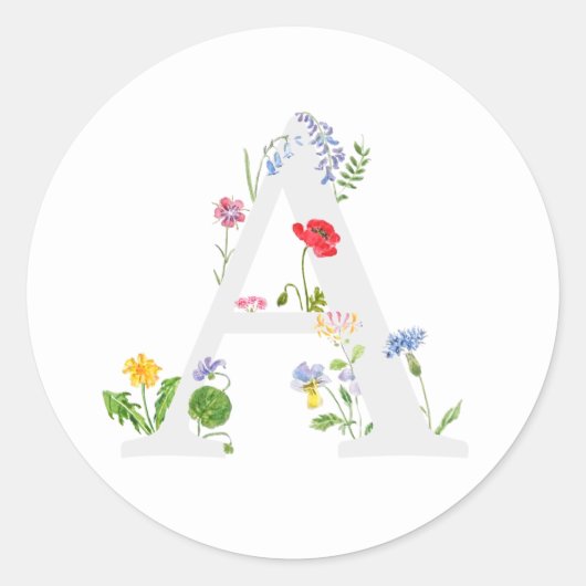 botanisch monogram alfabet A wilde bloemen Ronde Sticker (Voorkant)