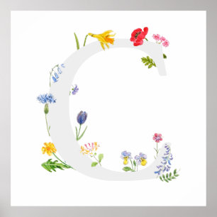 Botanisch monogram alfabet C Wildflower Poster